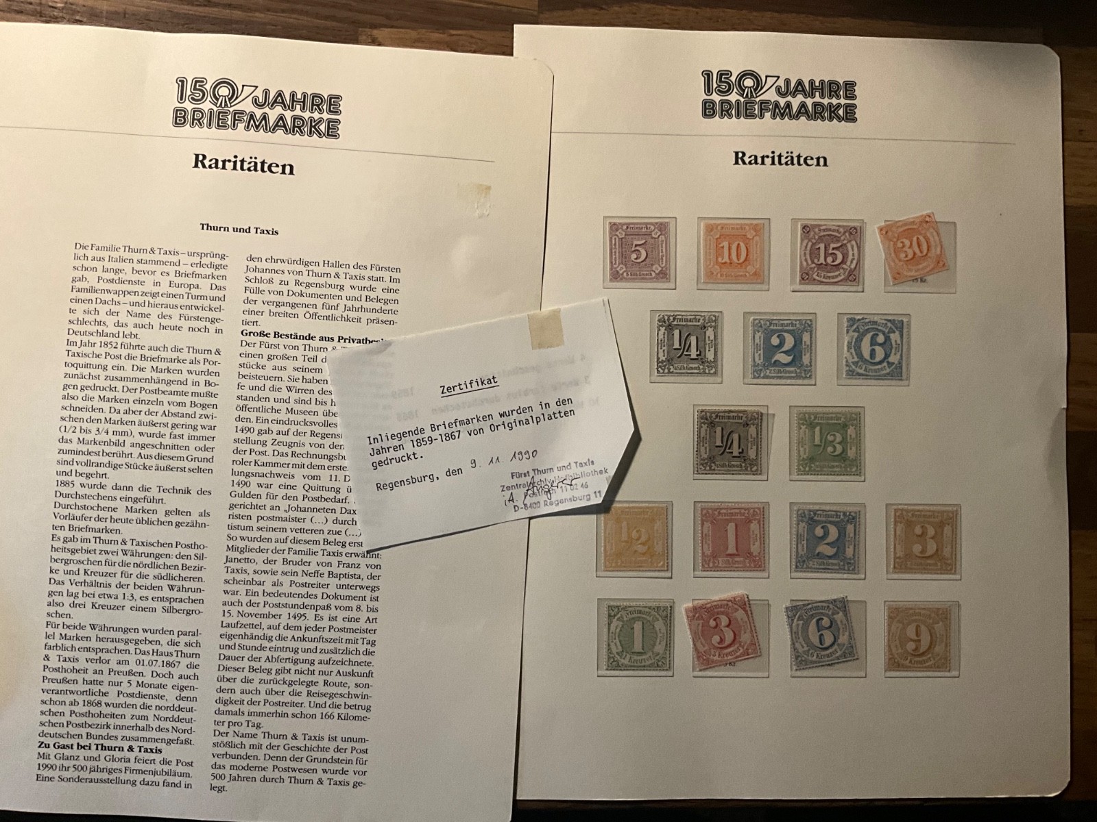 THURN AND TAXIS 1859-1869 mint set of 17 with cert 9.11.1990 z40