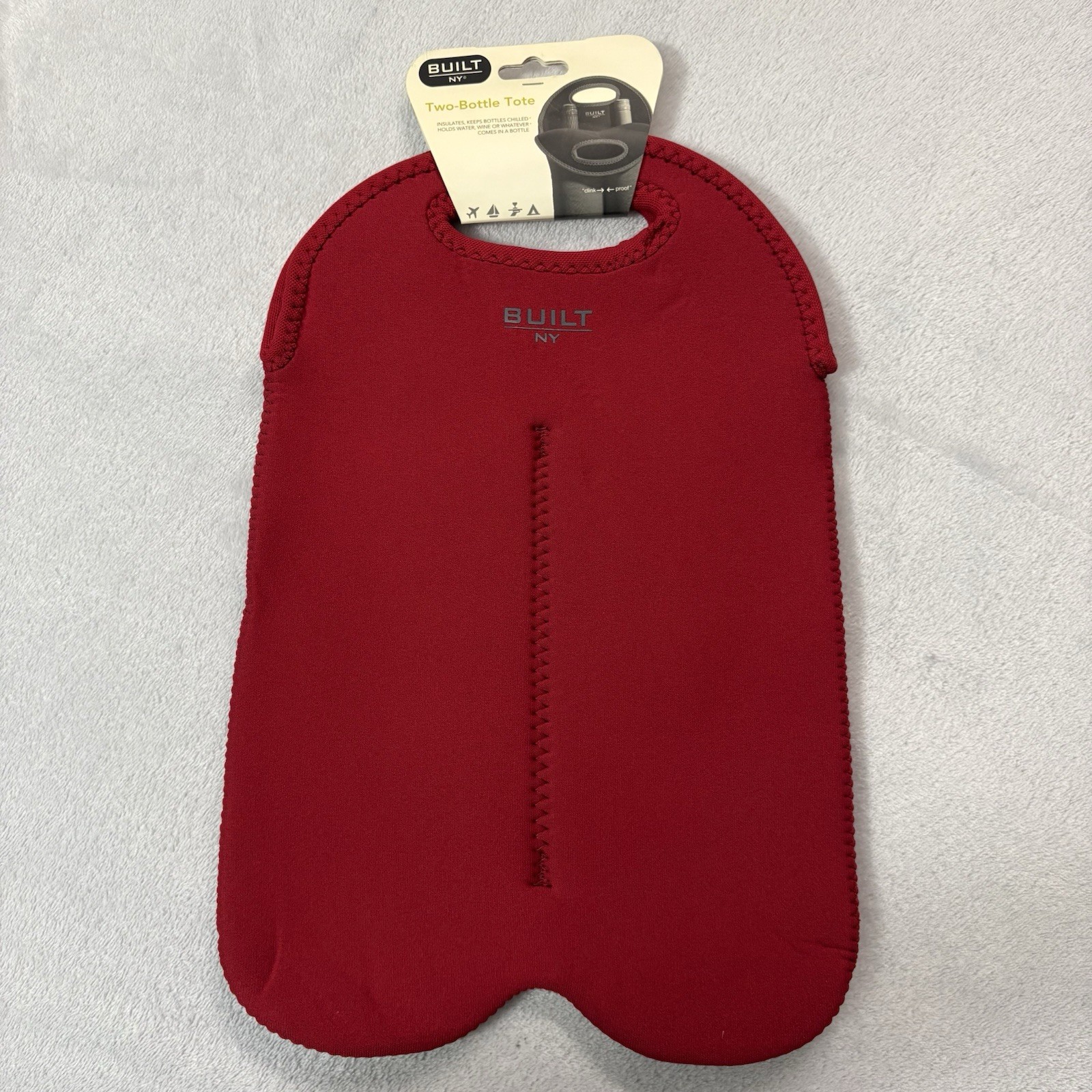 BUILT NY Neoprene Two-Bottle Wine & Water Bottle Tote Bag RED NWT