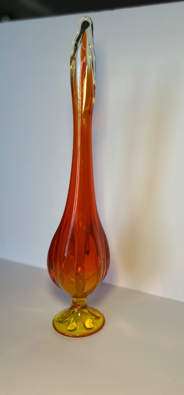 Exquisite Vintage VIKING Glass 16 in. 6 Petal Orange & Yellow Swung Vase, 1960\'s
