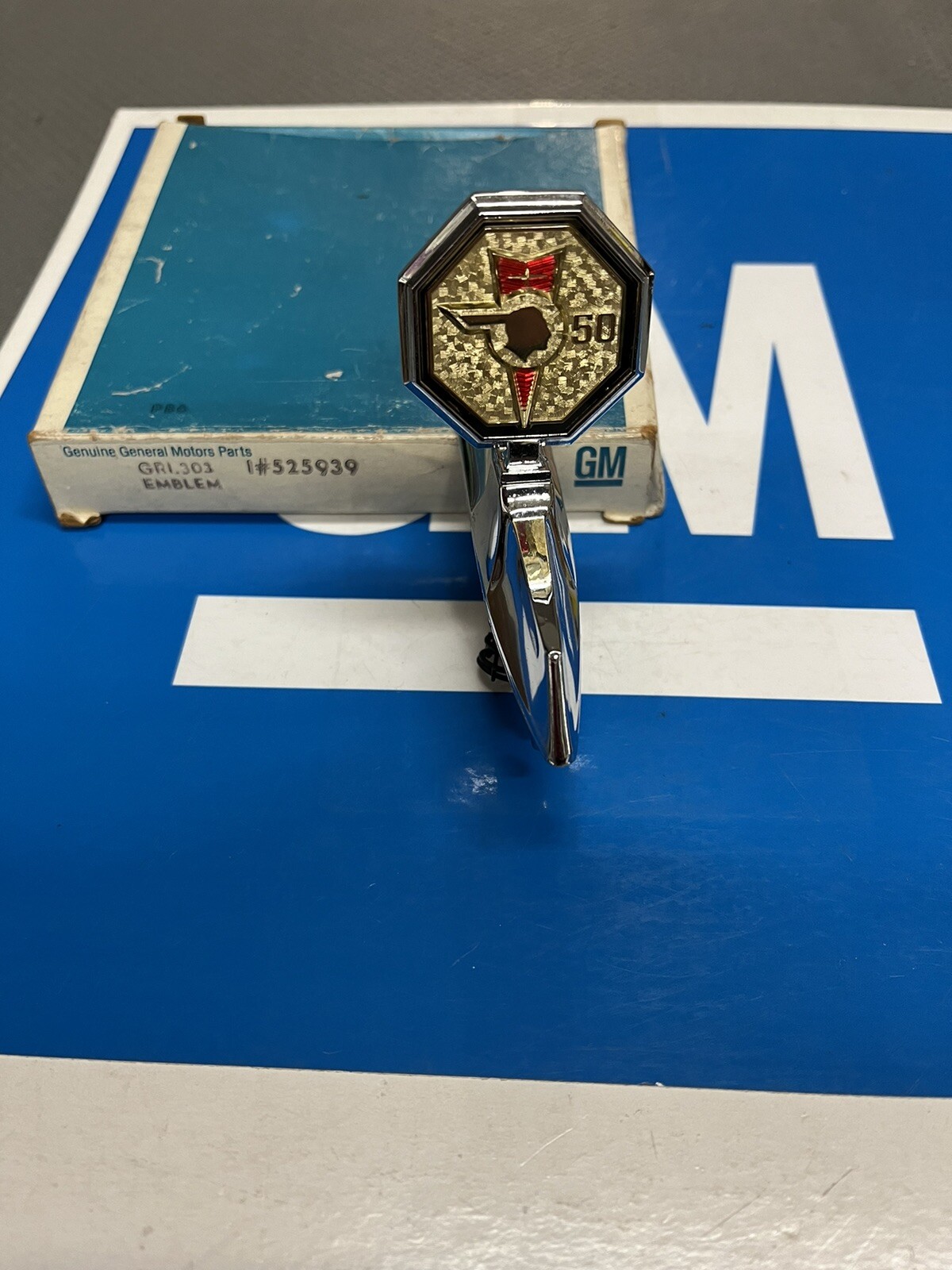 NOS Pontiac Hood Ornament Emblem Vintage GM 76 Grand Prix 50th Anniversary