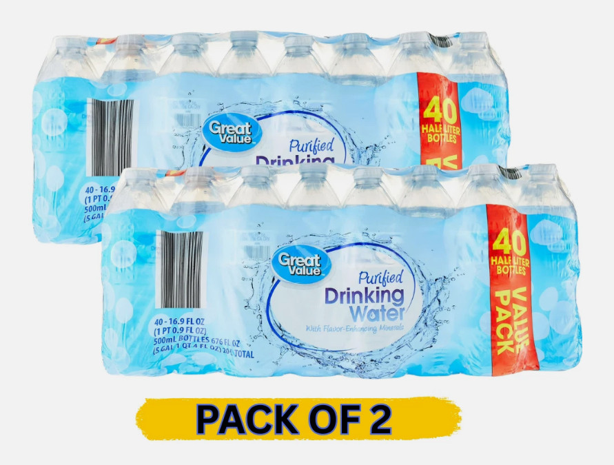 NEW (2 pack) 16.9 Fl. Oz., Great Value Purified Drinking Water, 40 Count