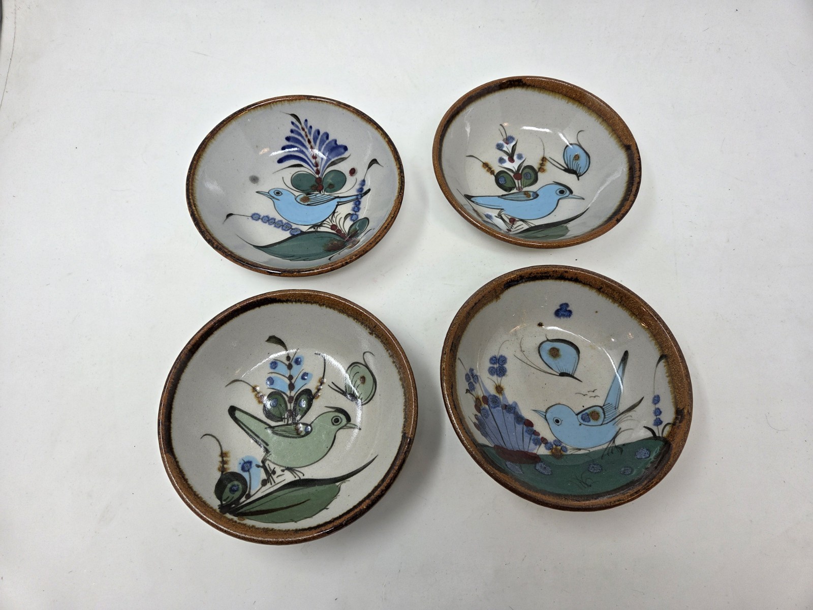 4 Vintage Ken Edwards Tonala Paloma Bird Butterflies Shallow Bowl 5.5 X 1.5\ 4 Vintage Ken Edwards Tonala Paloma Bird Butterflies Shallow Bowl 5.5 X 1.5\