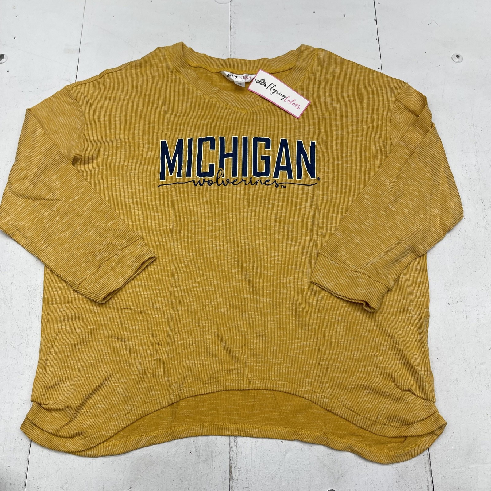 Michigan Wolverines Shirt Womens Large Yellow NCAA College Long Sleeve Crewneck