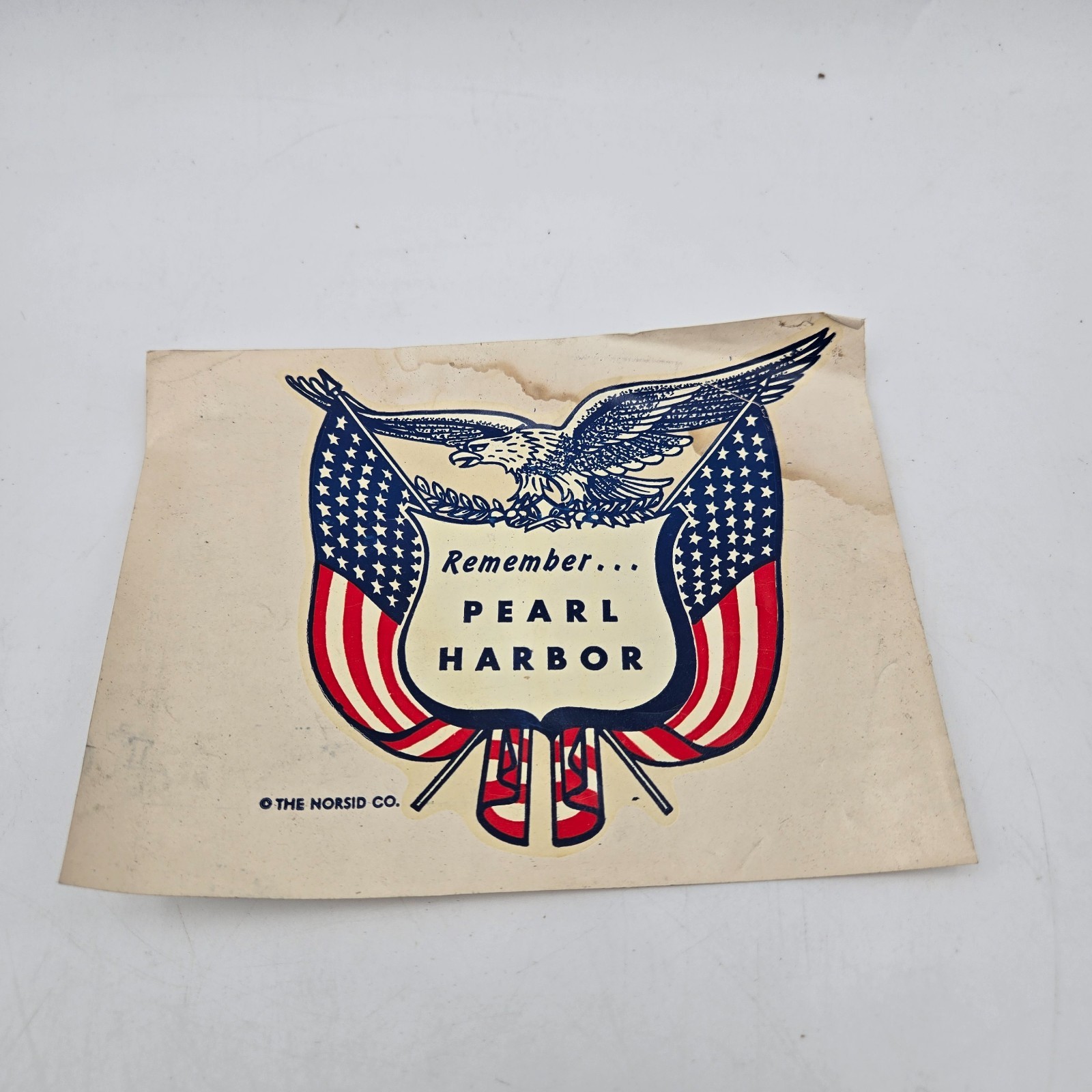 Vintage WWII Remember Pearl Harbor Decal Original Norsid Co Water Slide Sticker