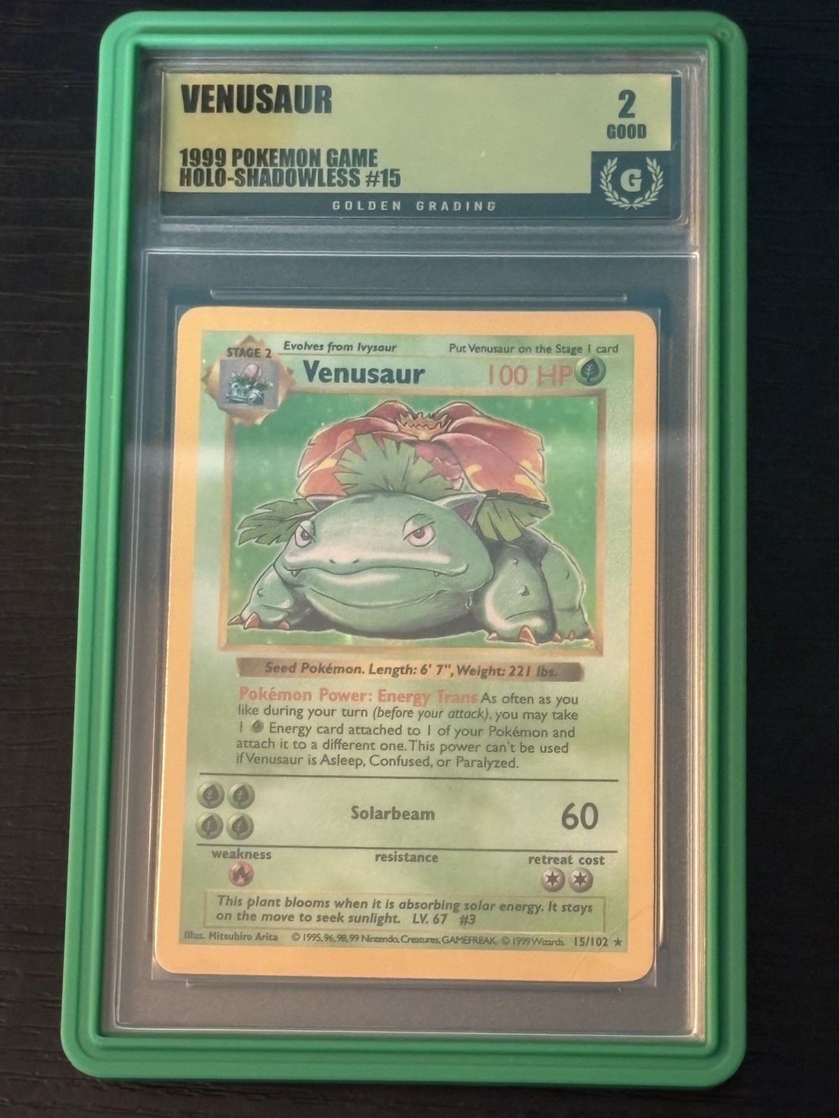 Pokemon TCG Venusaur 15/102 1999 Base Set Shadowless Holo Graded English Good 2 Pokemon TCG Venusaur 15/102 1999 Base Set Shadowless Holo Graded English Good 2