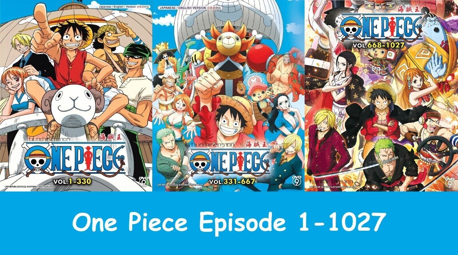 One Piece (Vol.1-1027) 3 Complete Boxset Anime DVD [English Dubbed]