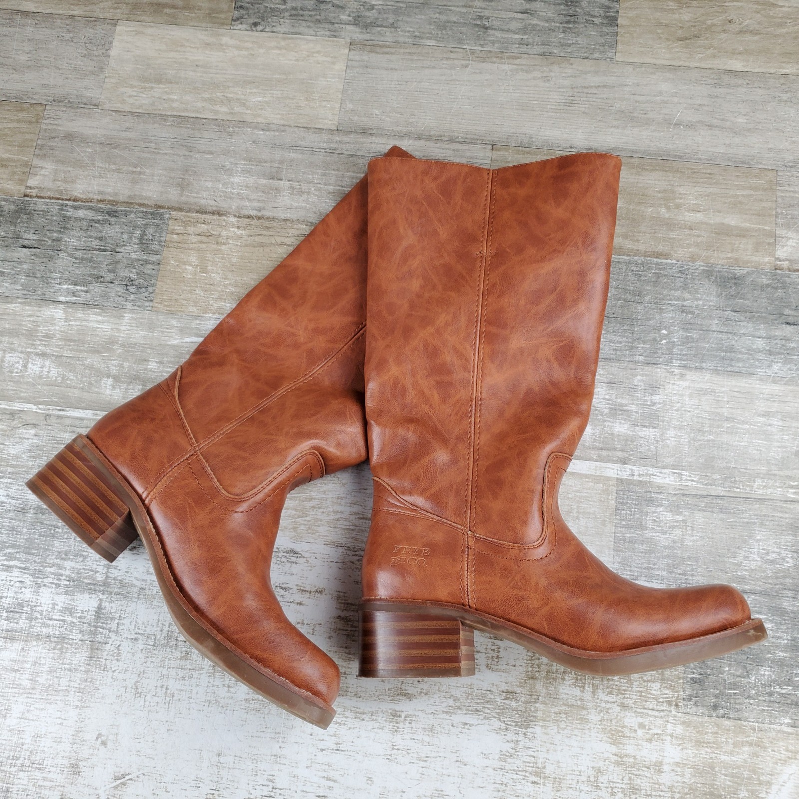 Frye & Co Miranda 14 Womens Boots Sz 8 Caramel Saddle Round Toe Slip On