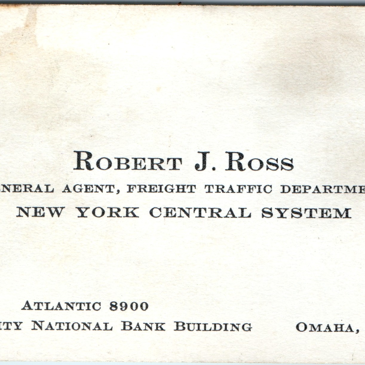 c1940s New York Central System Railroad Business Card Robert J Ross Omaha NE