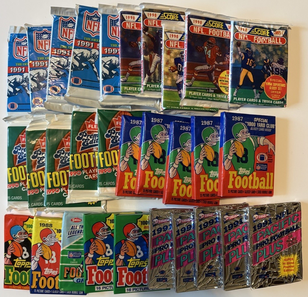 100 Football Cards In Packs - Unopened Sealed Packs With BONUS