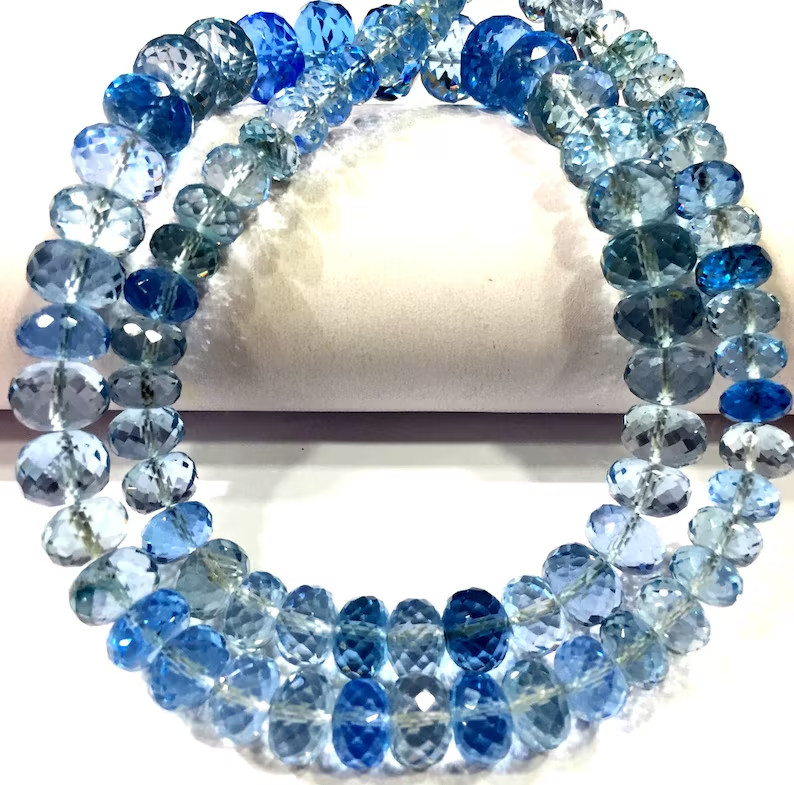 AAAA+ Extremely Rare~Aquamarine Color Rondelle Beads Large Size Faceted Beads.