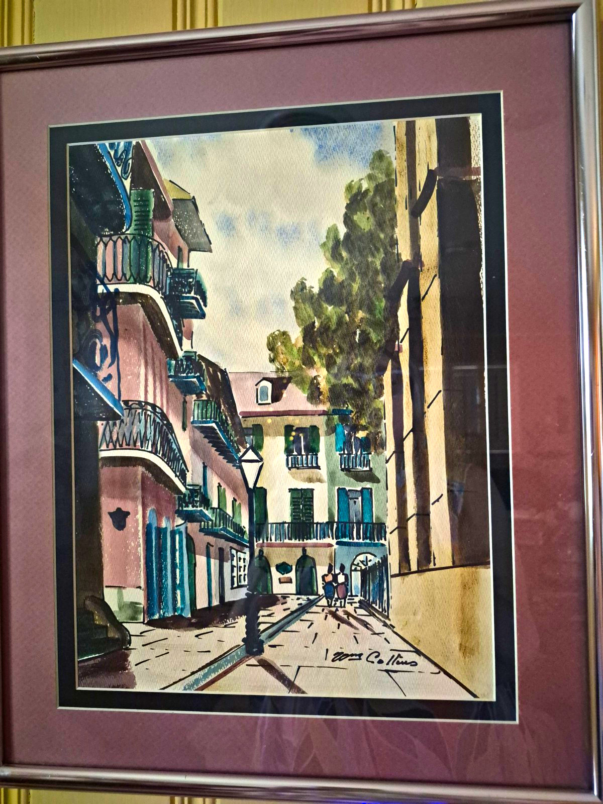 William Collins Signed Original Watercolor Pirate\'s Alley New Orleans Framed