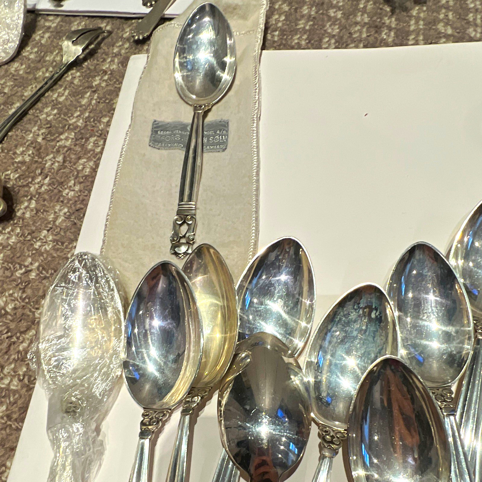 Georg Jensen Acorn Sterling Silver Dinner Spoons Set of 12 Denmark Georg Jensen Acorn Sterling Silver Dinner Spoons Set of 12 Denmark