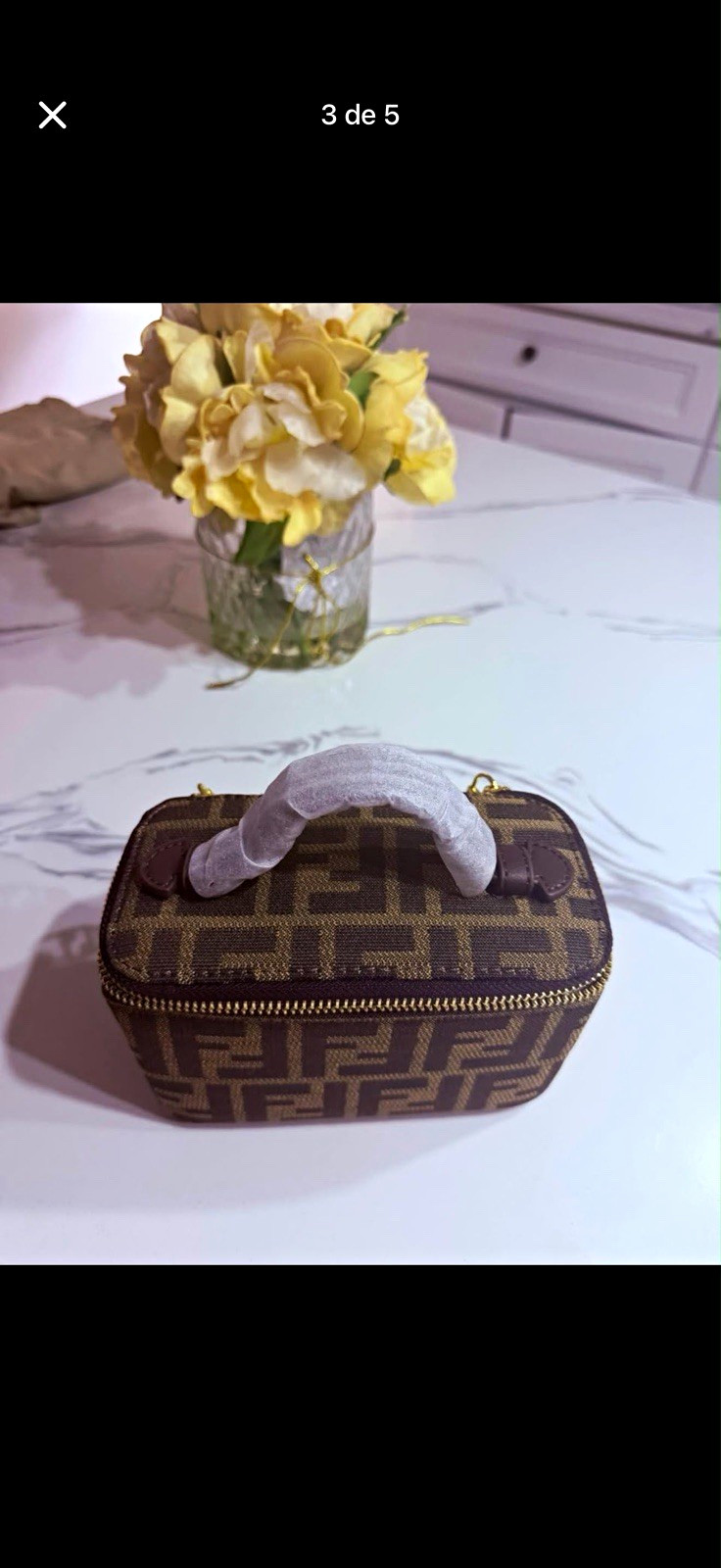 Fendi Roma Brown Zucca Monogram Makeup Bag Zip Top Handle 8x6x3\ Fendi Roma Brown Zucca Monogram Makeup Bag Zip Top Handle 8x6x3\