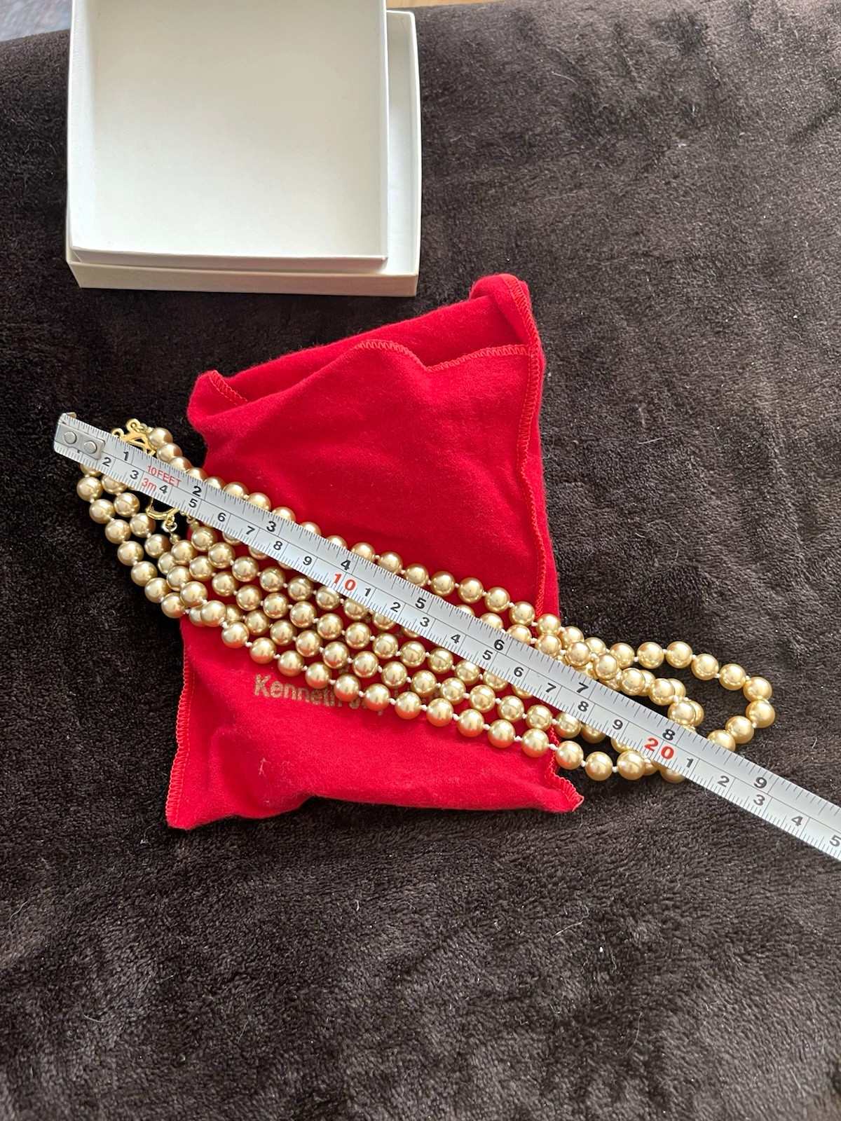 Kenneth Jay Lane KJL 3-Row Multi-Strand Faux Pearl Necklace Gold Tone Toggle
