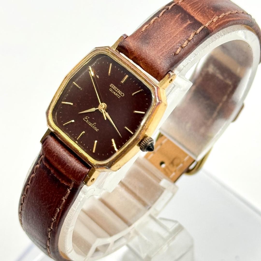 Seiko Excelline Womens Watch 1980s Vintage 1221-5010 Brown Dial Quartz Japan
