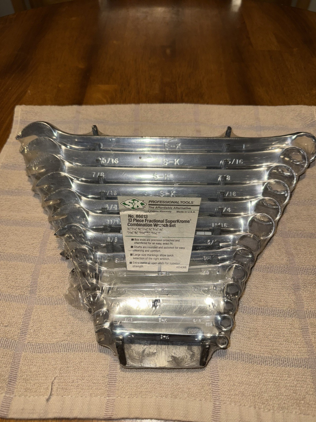 NEW SK Tools USA - NO 86013 13 piece fractional super chrome combo wrench set 