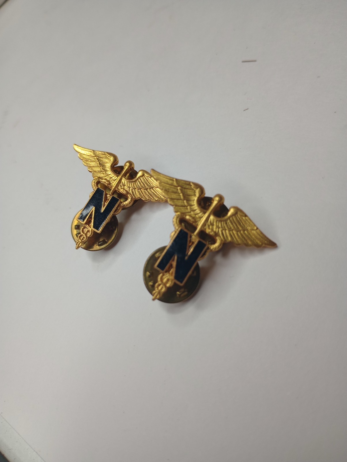 Lot Of 2 US Army Nurse Corps Officer Medic Caduceus Lapel Letter \