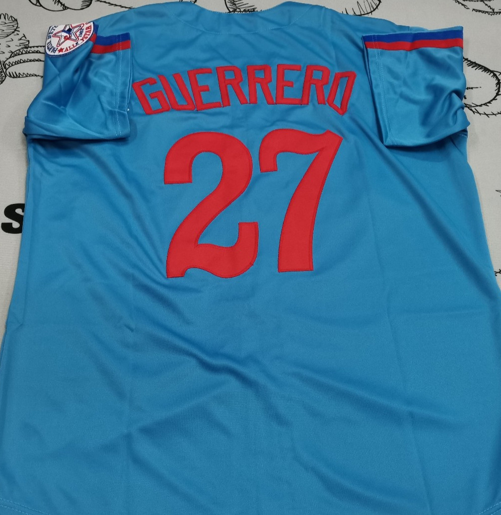 VINTAGE Vladimir Guerrero #27 Expos Throwback Powder Blue Sewn Stitched Jersey.