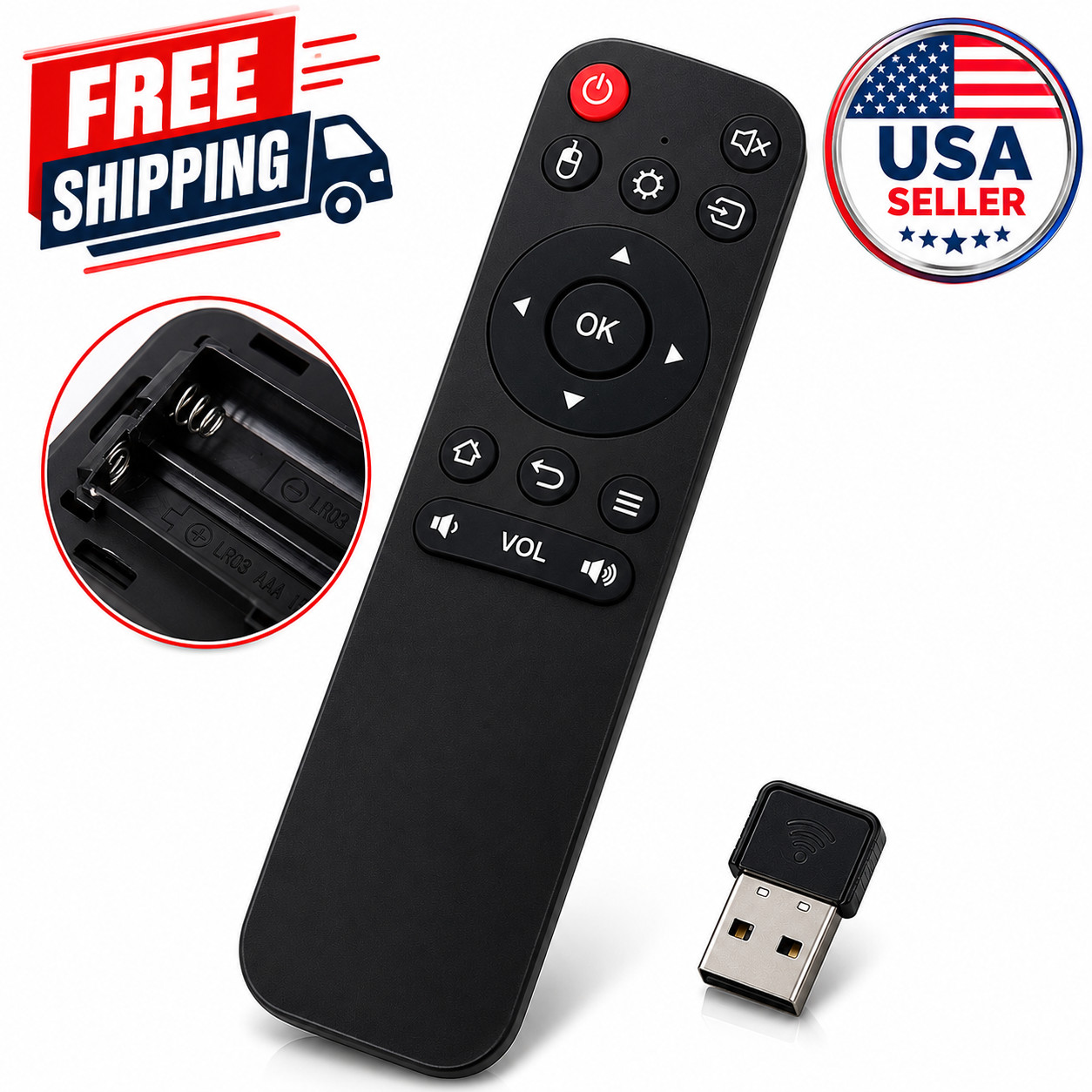 2.4G Wireless Air Mouse Remote Control USB Receiver for Android Smart TV Box PC