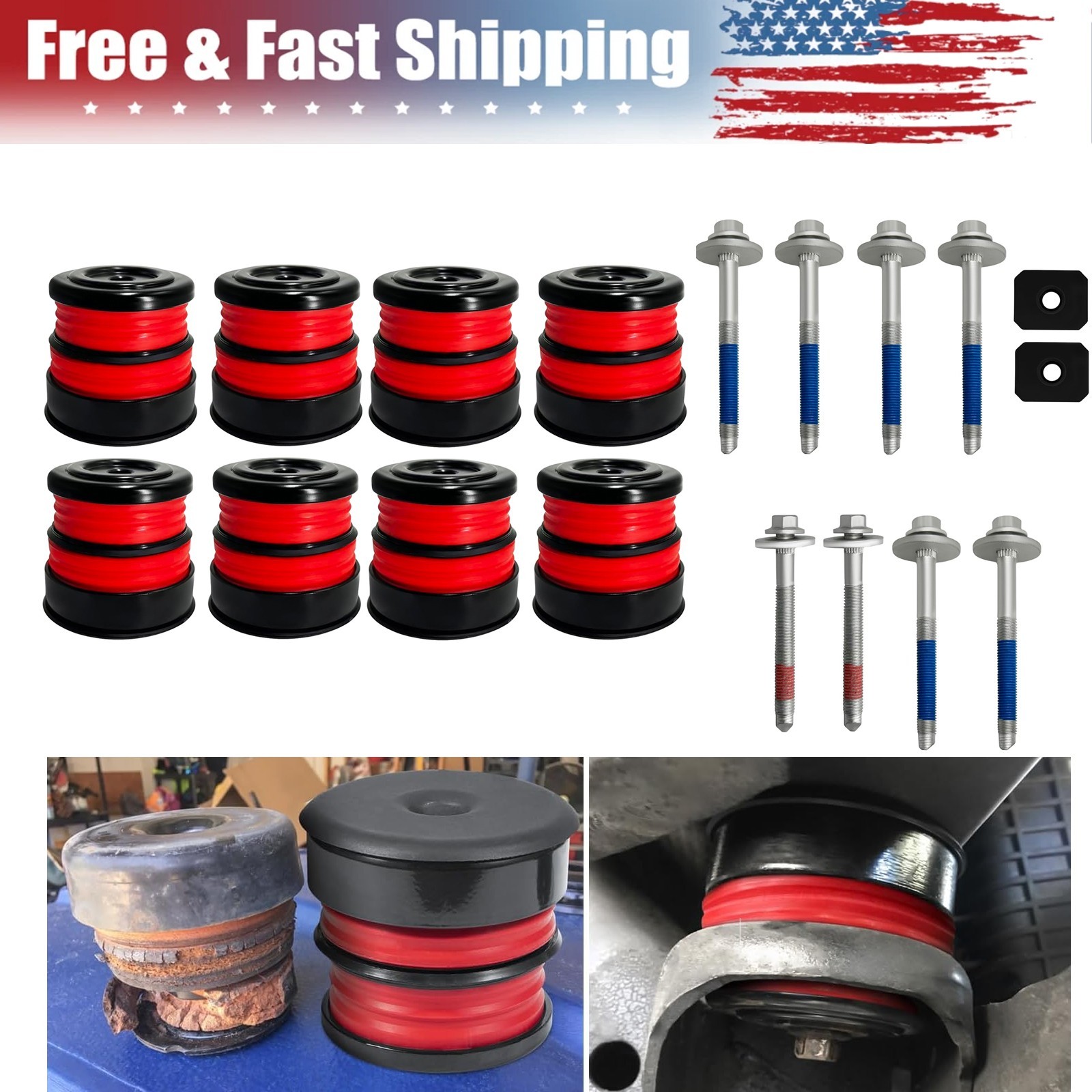 8PC Silicone Body Mount Bushing Kit -Red for Ford F250 F350 Crew Cab 2008-2016