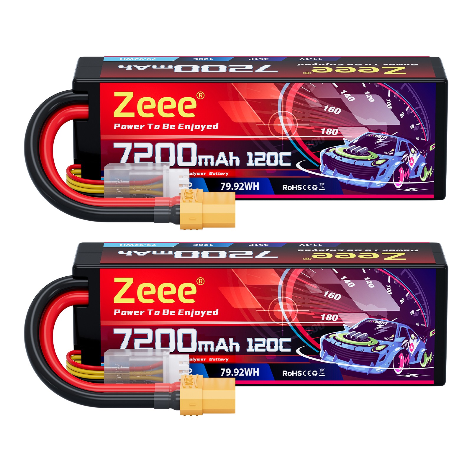2x Zeee 3S LiPo Battery 7200mAh 11.1V 120C XT90 for RC Car Truck Truggy Buggy