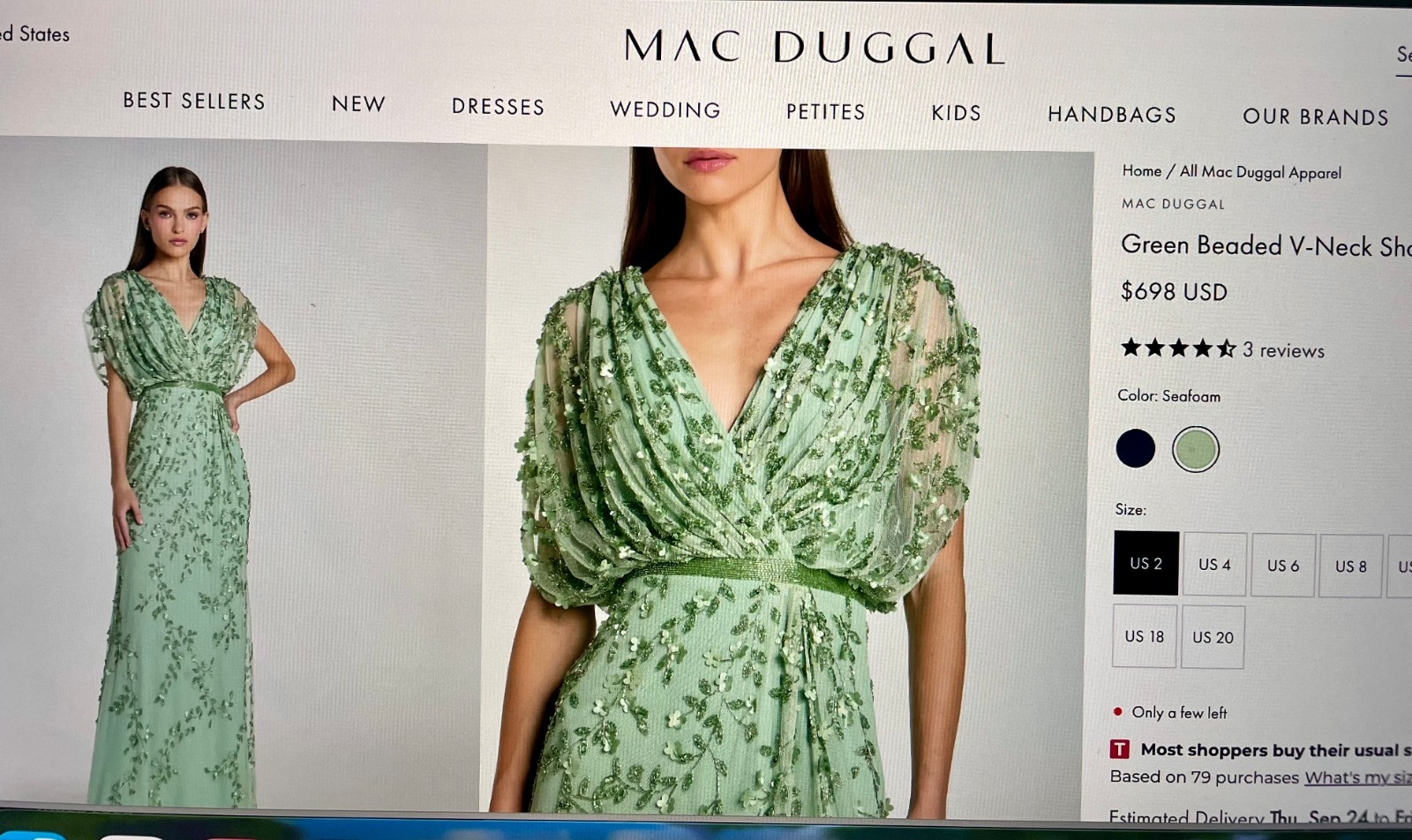Mac Duggal formal size 14 green/seafoam beaded blouson v-neck never worn Mac Duggal formal size 14 green/seafoam beaded blouson v-neck never worn