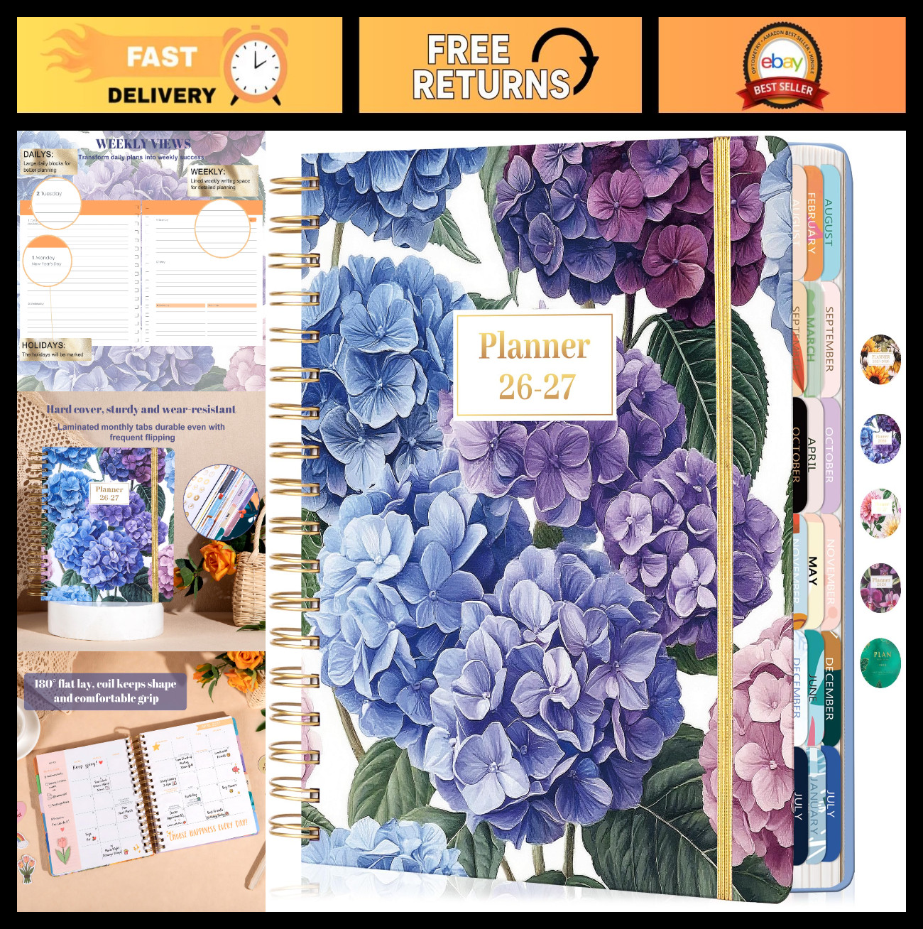 18-Month Academic Planner July 2026 - Dec 2027, Floral Hardcover Organizer, Week