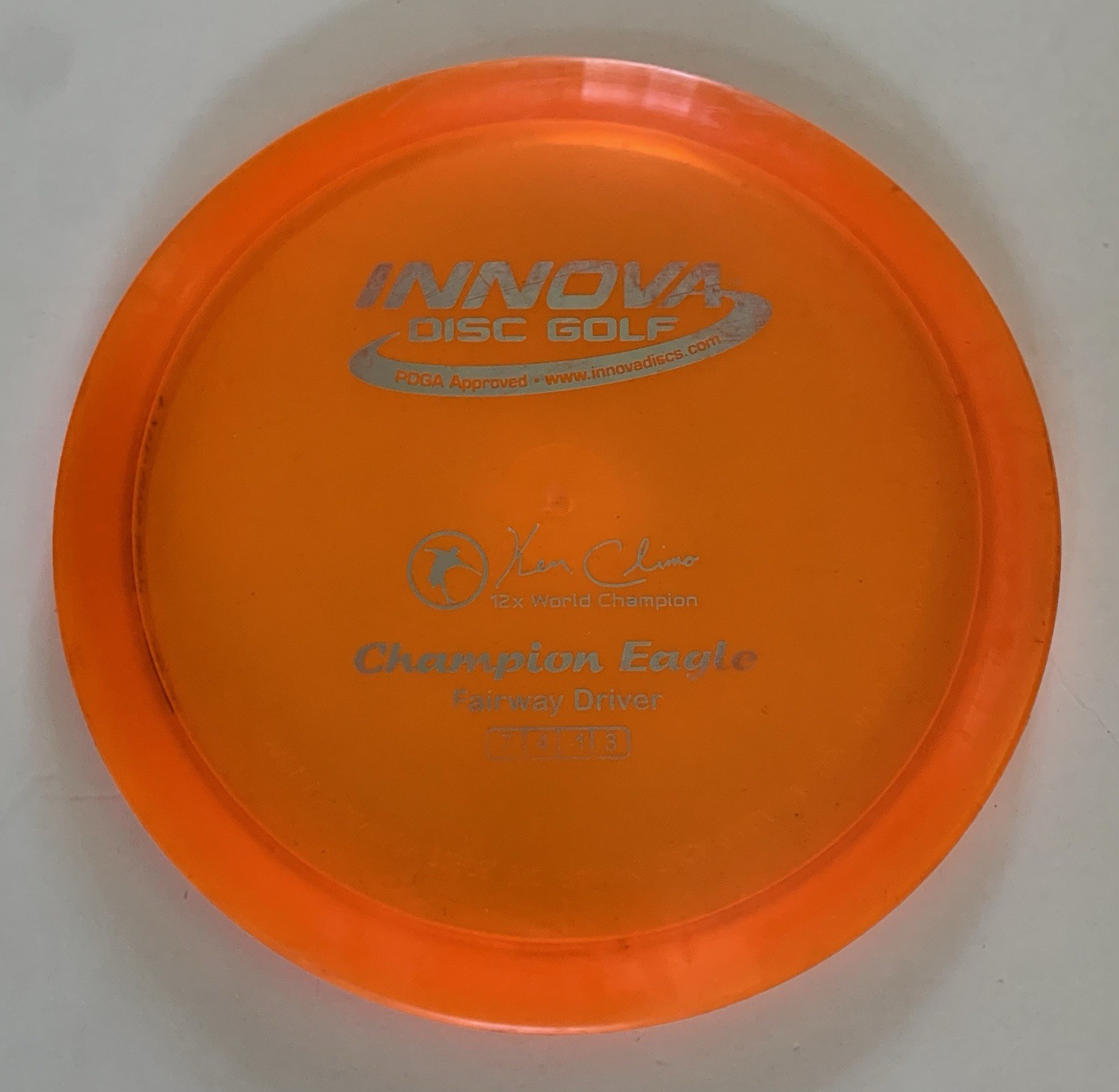 Innova Champion Eagle 12x Ken Climo Fairway Driver 7 4 1 3 Orange Inked Innova Champion Eagle 12x Ken Climo Fairway Driver 7 4 1 3 Orange Inked