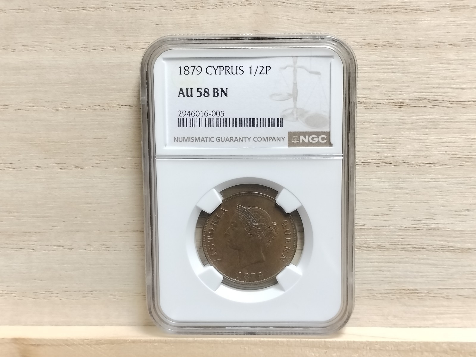 1879 Half Piastre Cyprus Bronze Coin (Victoria) NGC AU 58 BN
