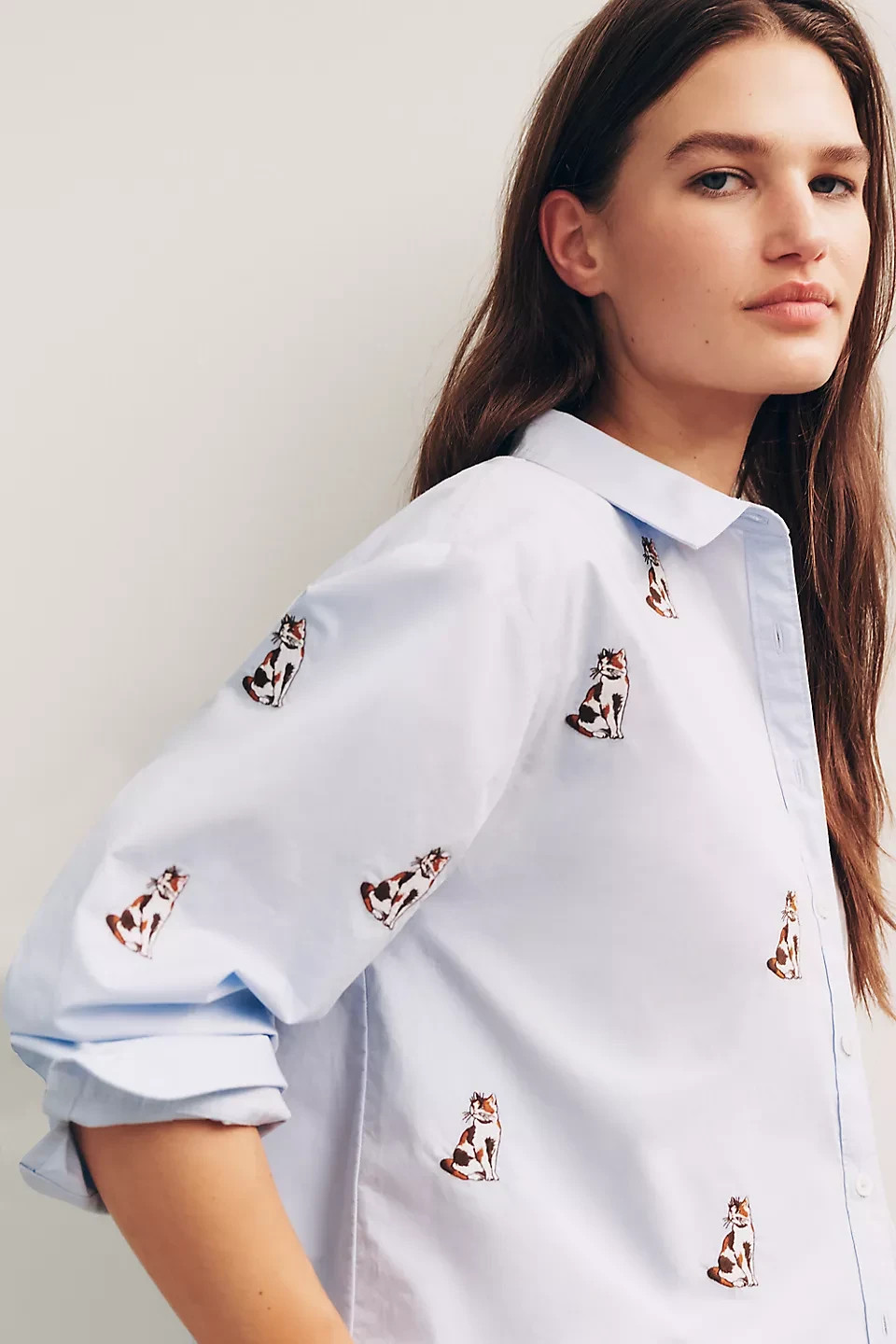 Anthropologie - Maeve Shrunken Bennet Embellished Buttondown Shirt
