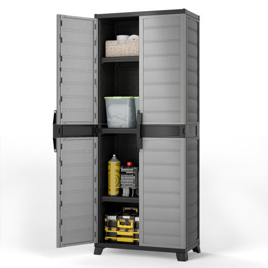 Costway Plastic Lockable Storage Cabinet with Doors and 3 Adjustable Shelves - C Costway Plastic Lockable Storage Cabinet with Doors and 3 Adjustable Shelves - C