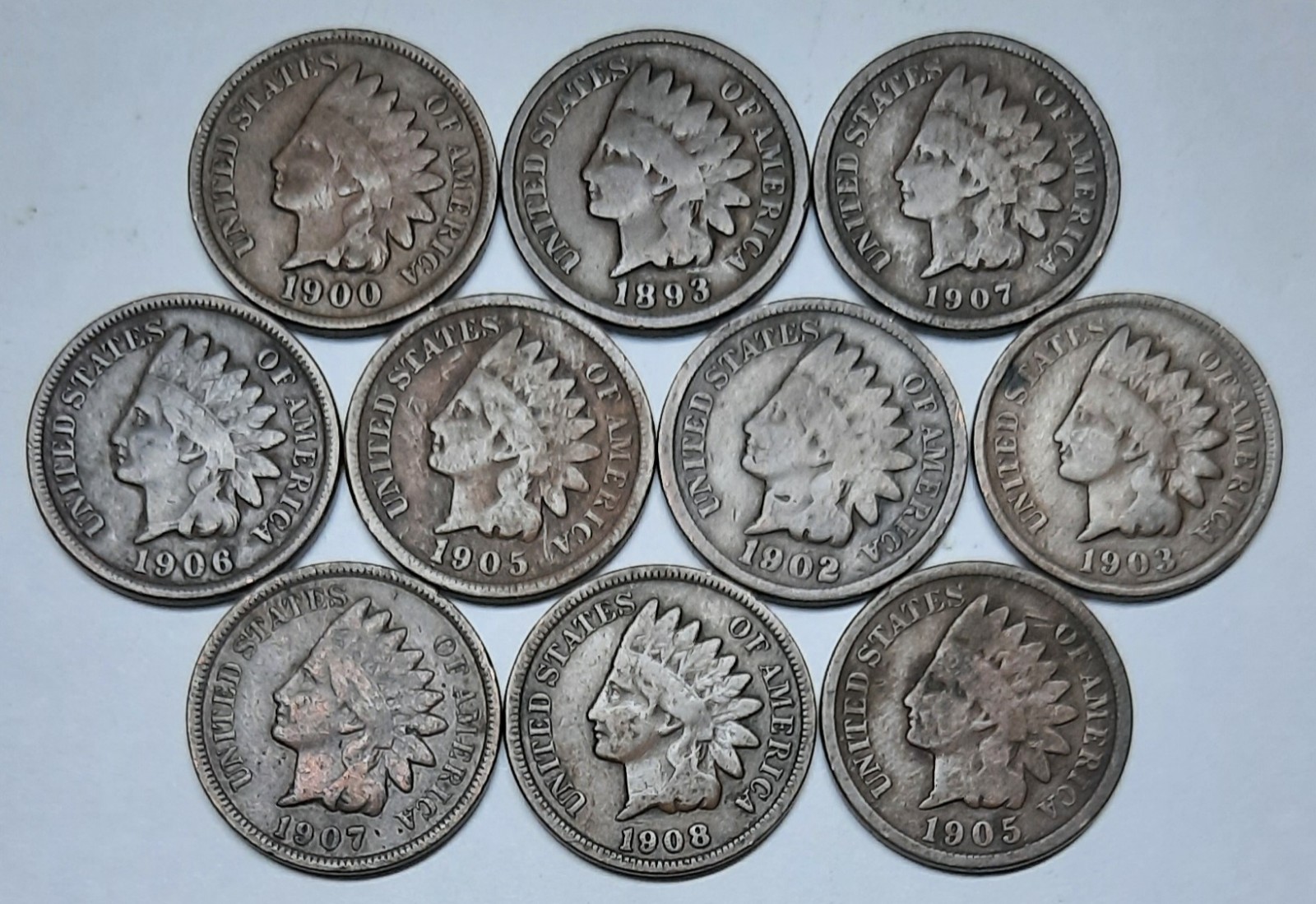 Lot of 10 Indian Cents--NICE Variety of Dates