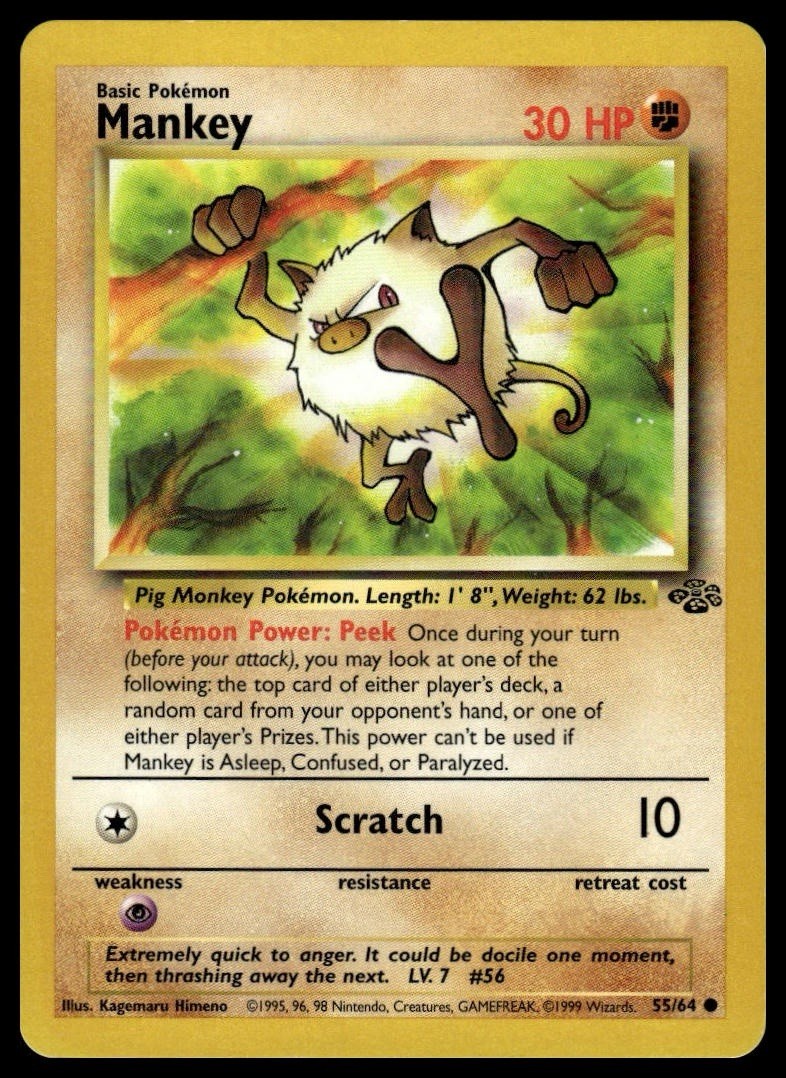 Mankey 55/64 1999 Wizards Pokemon Jungle Set TCG Mankey 55/64 1999 Wizards Pokemon Jungle Set TCG