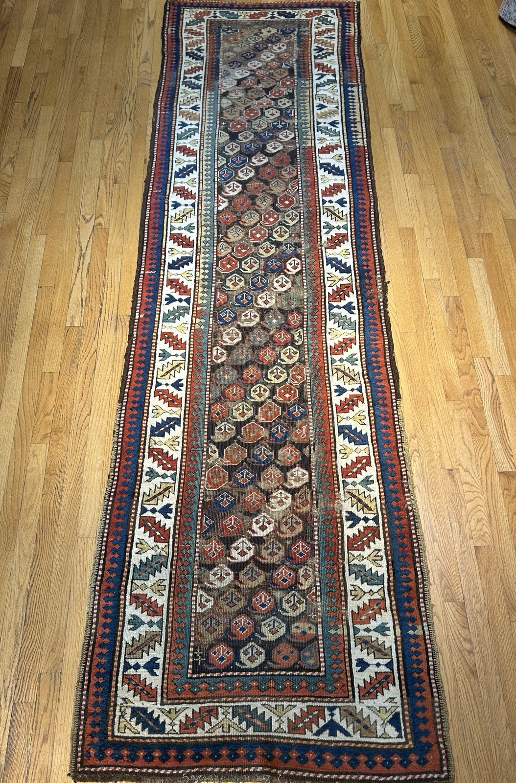Antique Shirvan Caucasian Kazak Boteh Paisley Design C.1900 Runner Rug 3’1x11’9