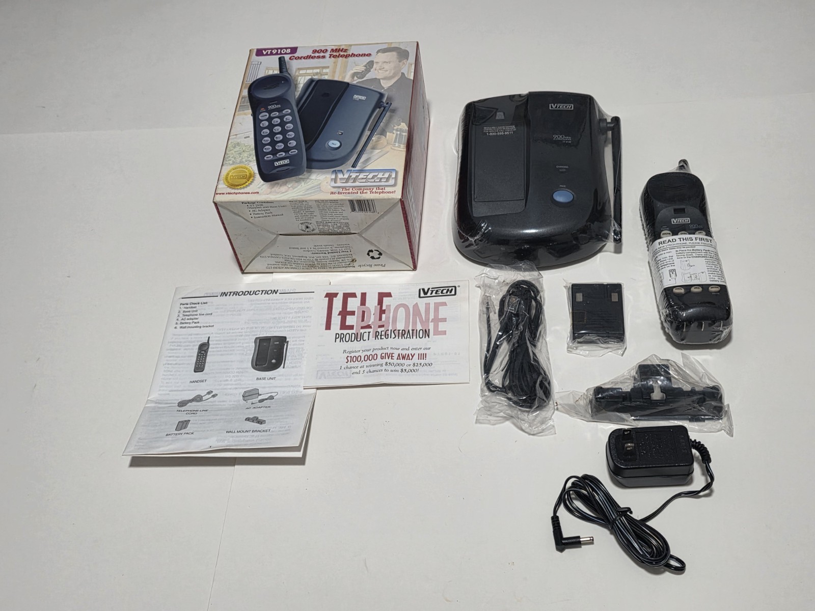 Vtech VT 9108 Cordless Phone System 900 MHz Headset 1999 Vintage NOB OOP RARE