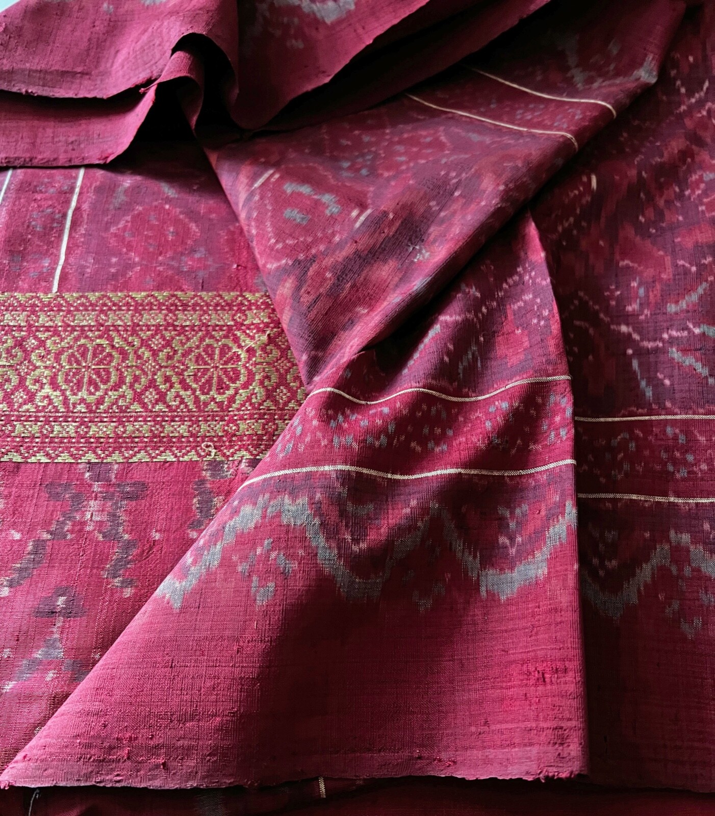 Vintage Antique Indonesian Ikat Panel with Gold Threads  XX510