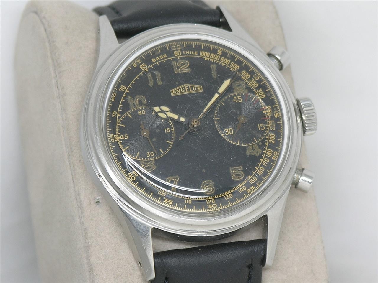 VINTAGE 38MM ANGELUS CHRONOGRAPH GILT DIAL CAL. 215 STAINLESS STEEL, RUNNING
