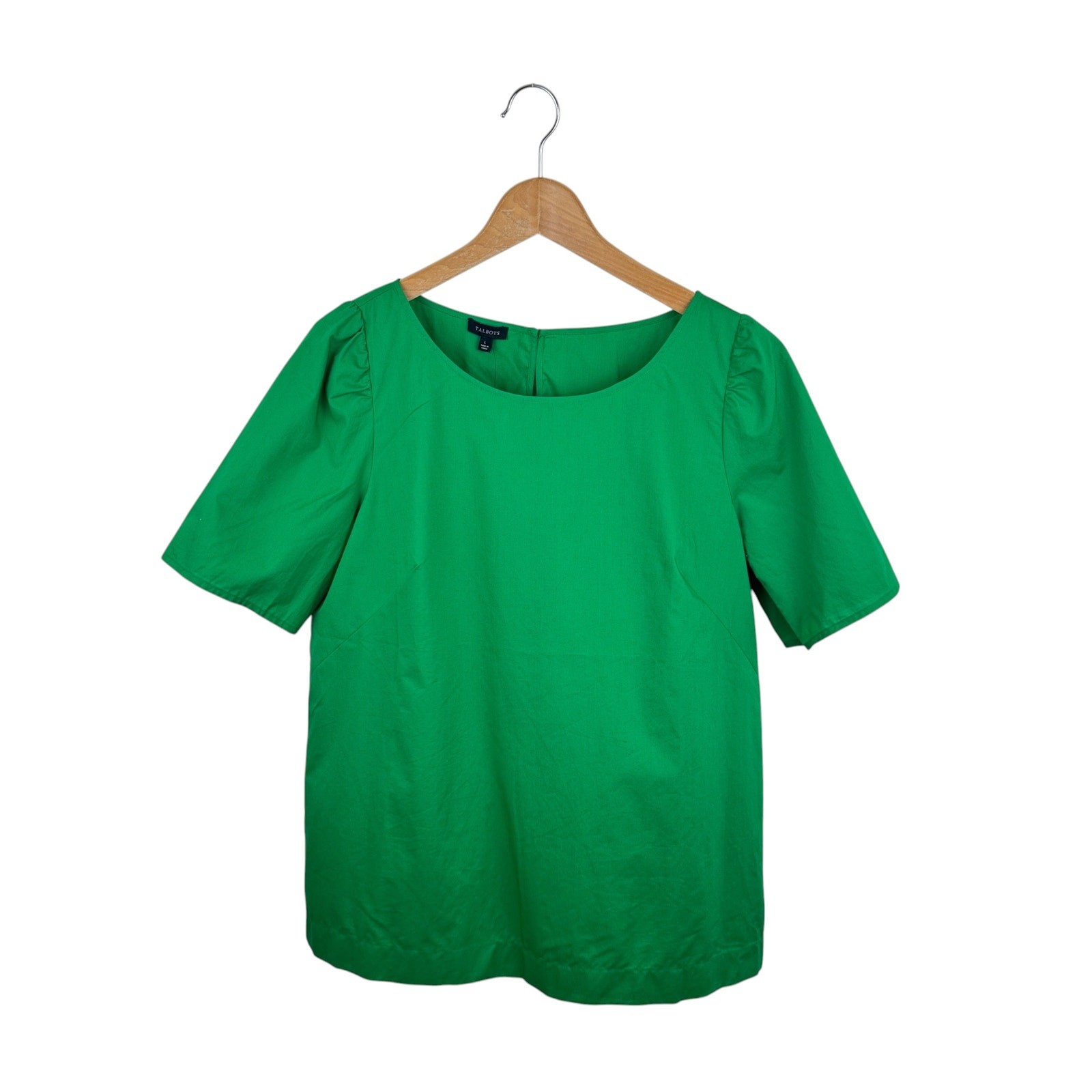 NWT Talbots Kelly Green Cotton Poplin Top L Short Sleeves