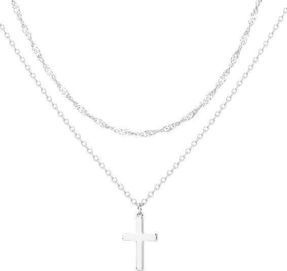 Sterling Silver Plated Layered Cross Choker Necklace Jewelry for Women Dainty Sm