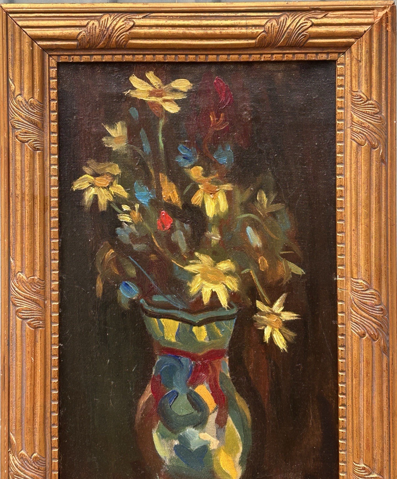 Original Antique Oil painting Expressionism Bouquet Floral Still Life Framed