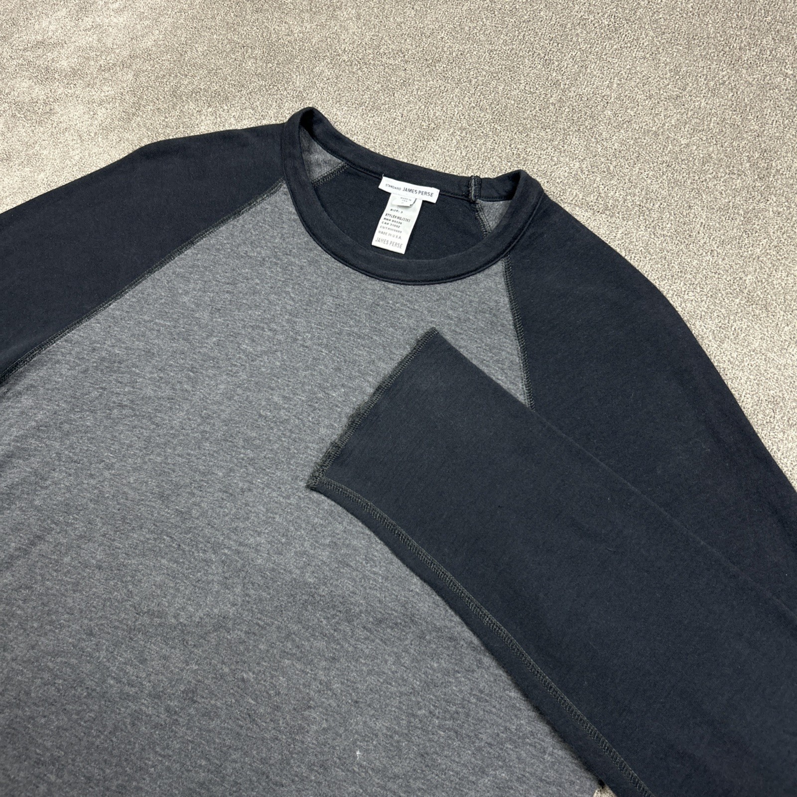James Perse Standard Long Sleeve Shirt Mens 3 Large Gray Made in USA Raw Hem