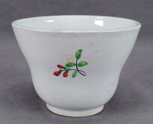 British Hand Enameled Red Floral Sprigs Pearlware Tea Bowl Circa 1830-1840s British Hand Enameled Red Floral Sprigs Pearlware Tea Bowl Circa 1830-1840s