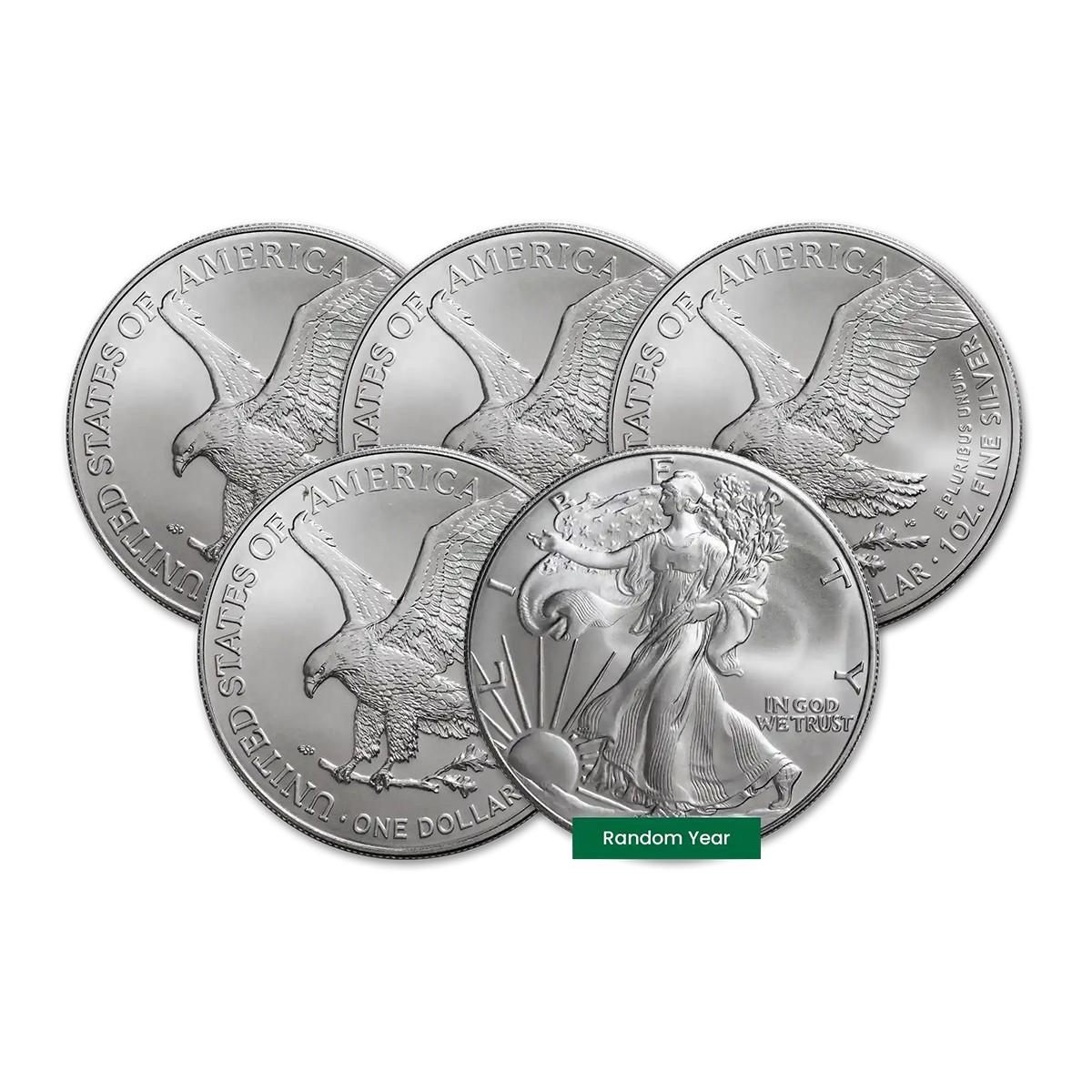 US Mint $1 American Silver Eagle Coin 1 oz BU (Lot of 5, Random Year)