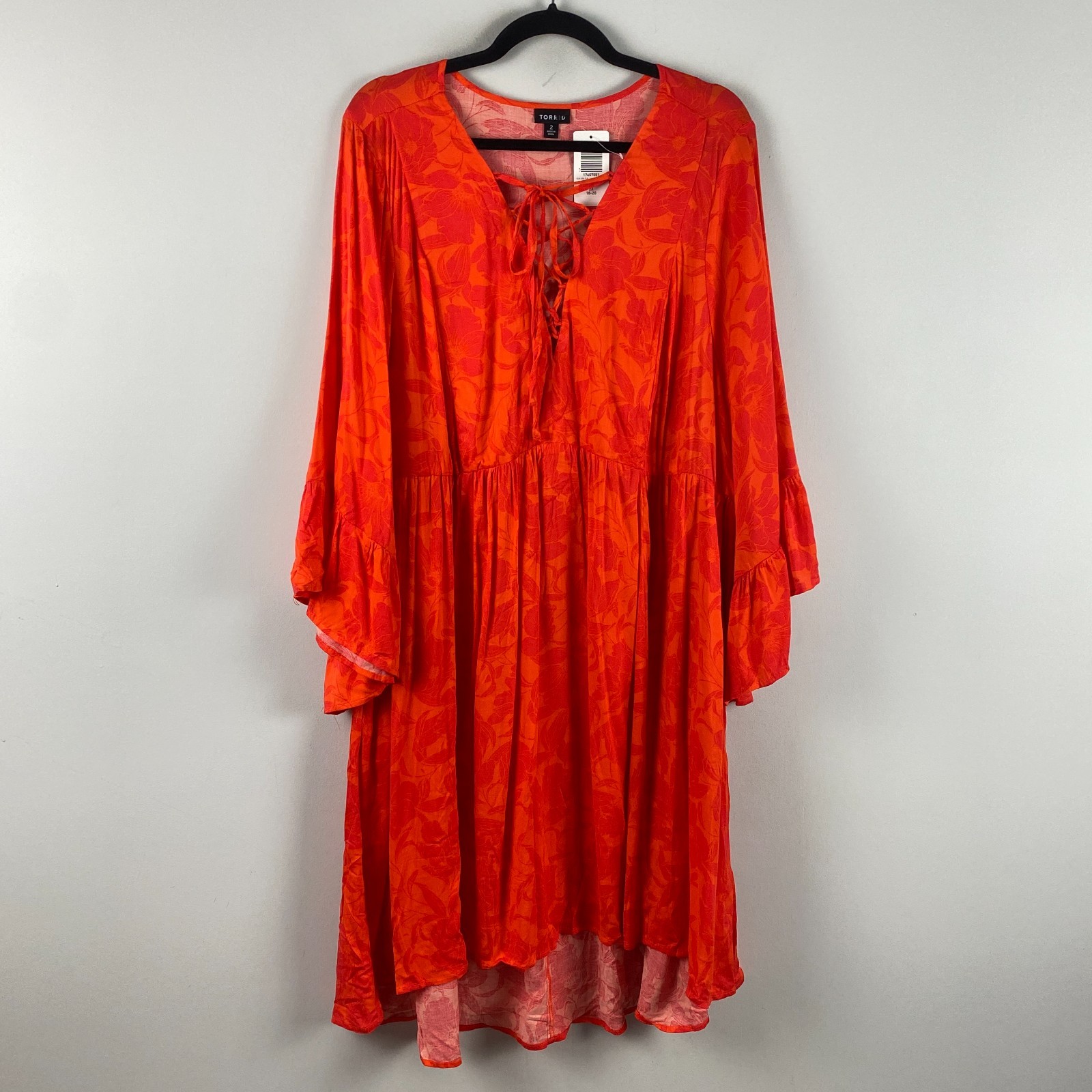 Torrid Hi-Low Babydoll Dress Lace Up Challis Floral Orange Plus Size 2X