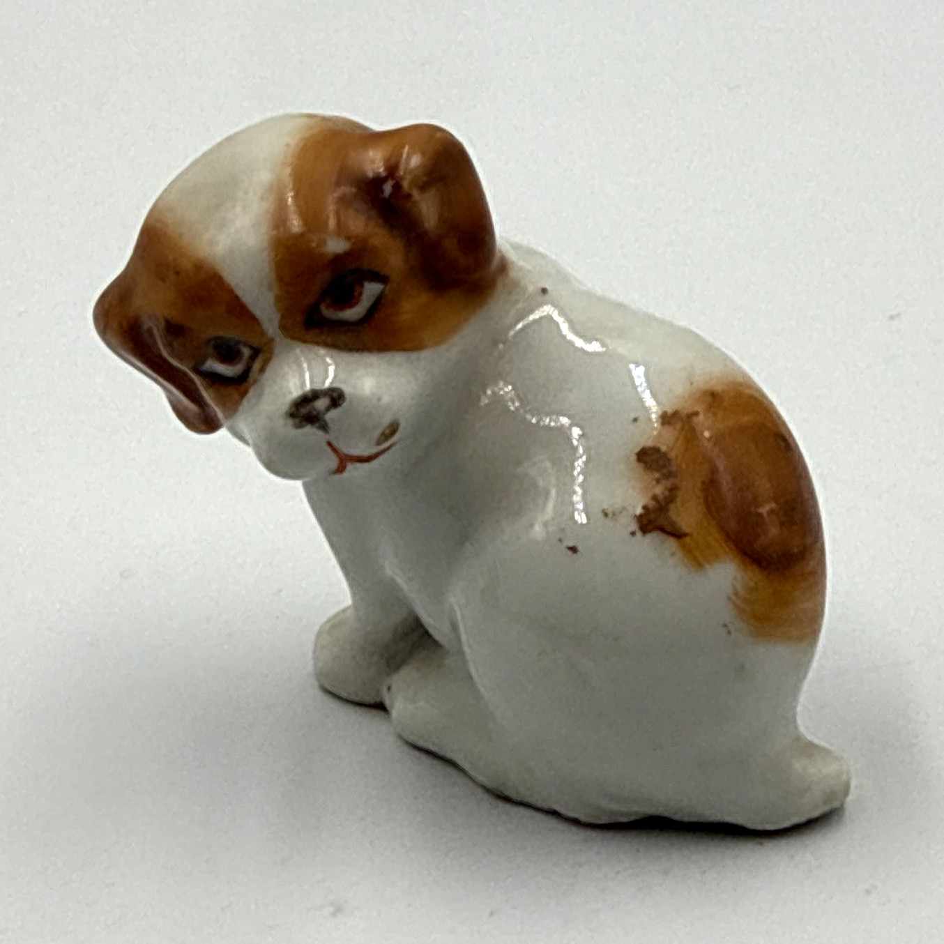 Vintage Hand Painted Ceramic Puppy Dog Figurine Saint Bernard