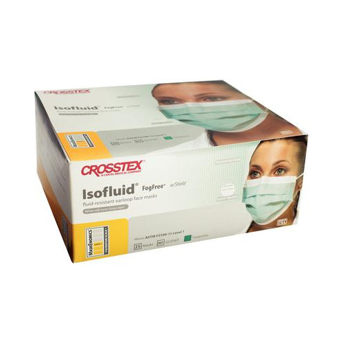 Crosstex GCIPWT Isofluid ASTM Level 1 Face Masks With Shield Anti Fog 25/Bx