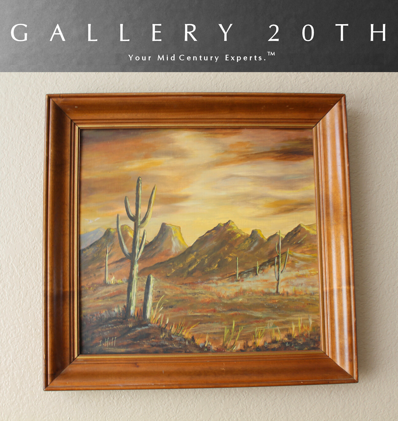 ROMANTIC ORIG. ARIZONA DESERT SUNSET OIL PAINTING MID CENTURY ART VTG. 50S 60S