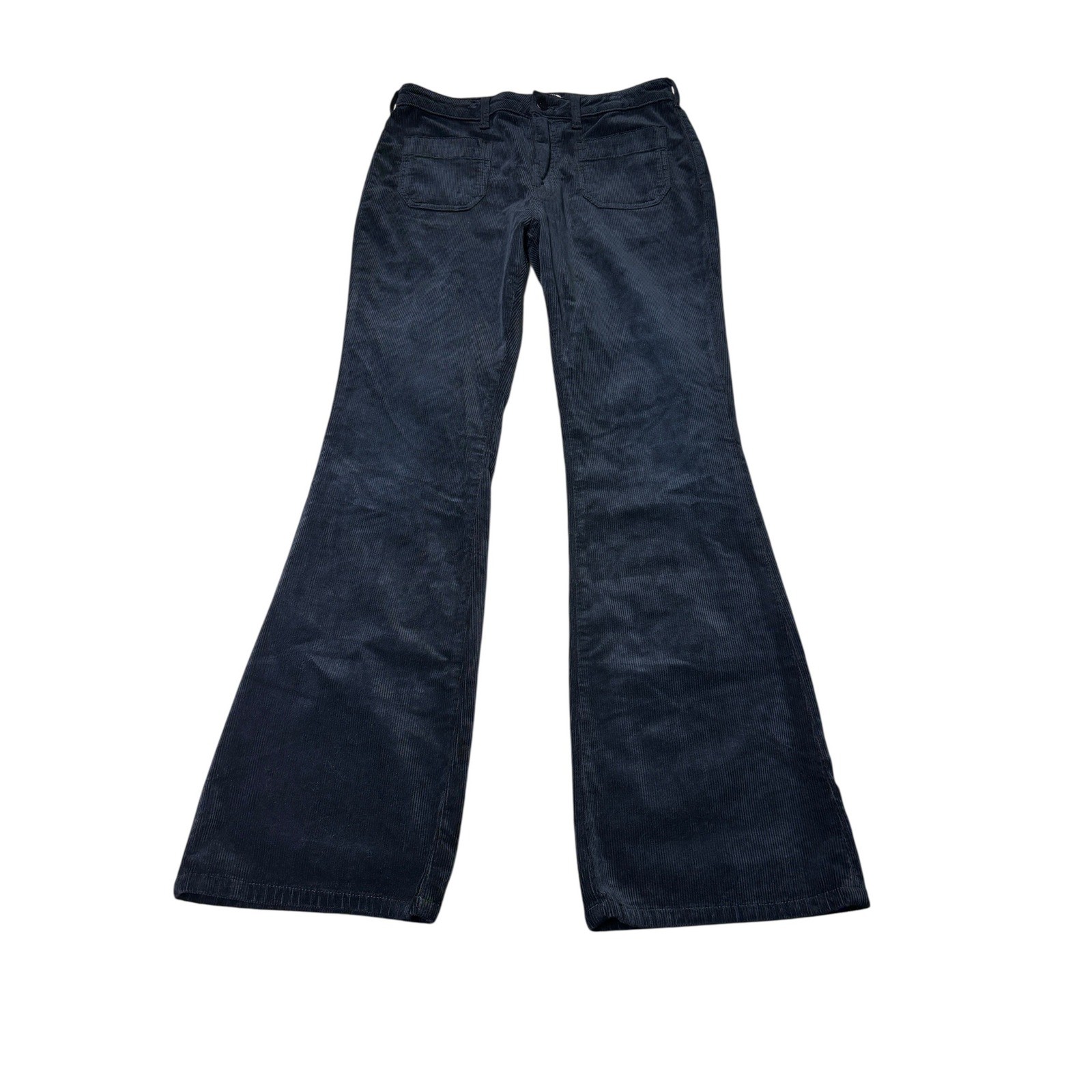 Pilcro Anthropologie Navy Blue Corduroy Flare Pants Size 30X32 Patch Pockets