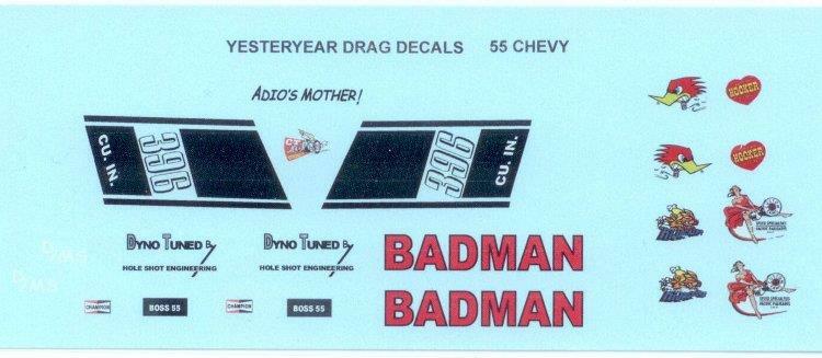 Yesteryear Badman 55 Chevrolet waterslide drag decal
