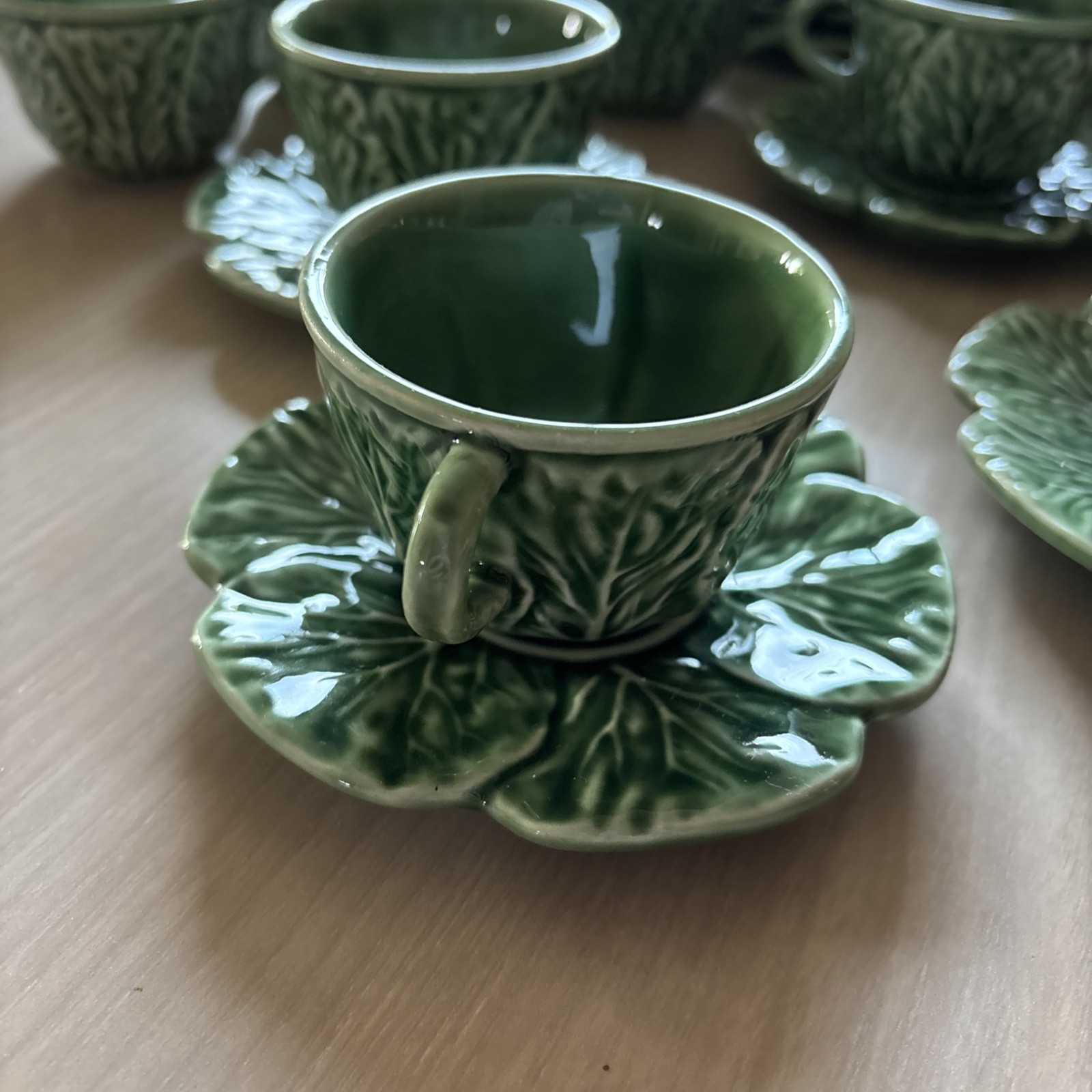 1970's Vintage PORTUGAL Bordallo Pinheiro Green Cabbage Leaf Tea Cup & Saucer  1970's Vintage PORTUGAL Bordallo Pinheiro Green Cabbage Leaf Tea Cup & Saucer 